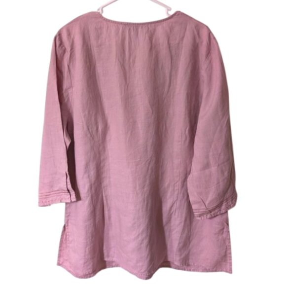 Marisa Christina 100% Linen Boho Embroidered Tunic Blouse Pink Size 1X - Picture 4 of 4